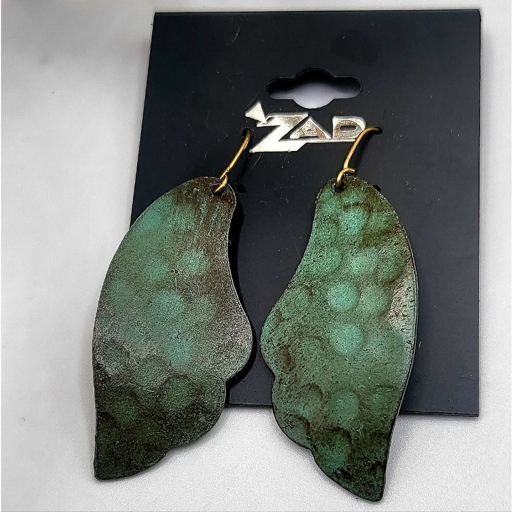$5/$40" Zad Patina Turquoise Angel Wing Dangle Earrings